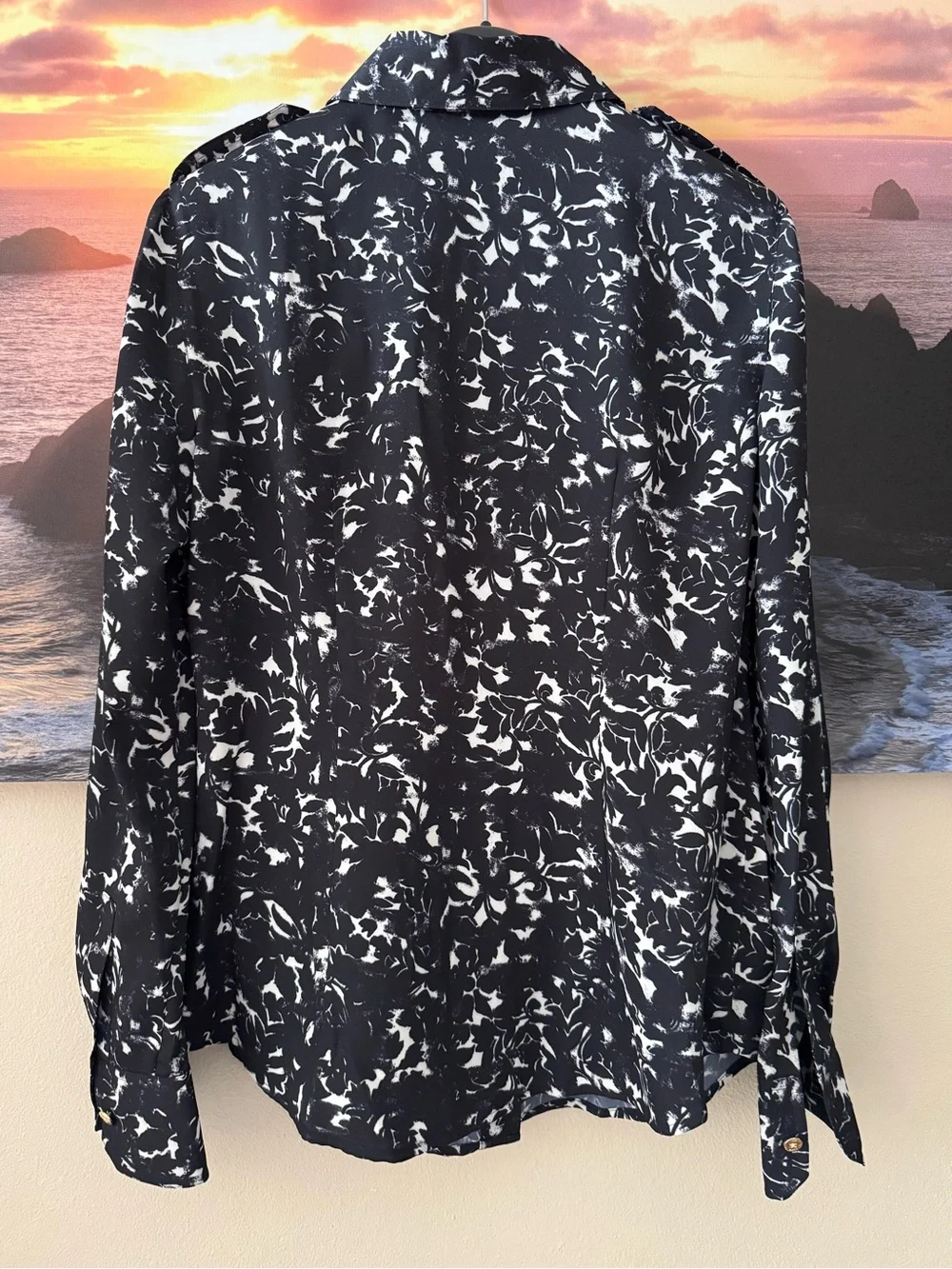 Tory Burch Black&White Printed Long Sleeve Button-Up Utility Shirt/ 4/ New